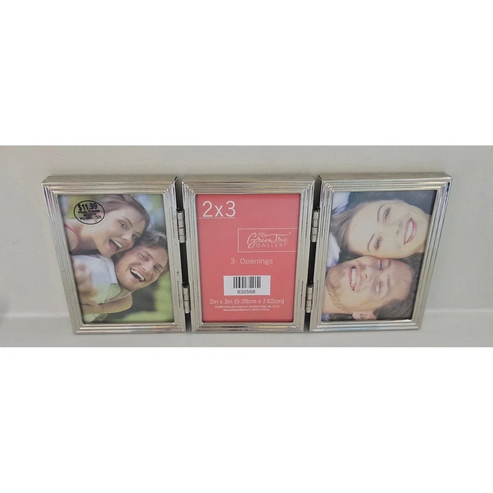 Green Tree Gallery Silver Metal Trifold 3 Opening 2x3 Picture Frame 832568 New